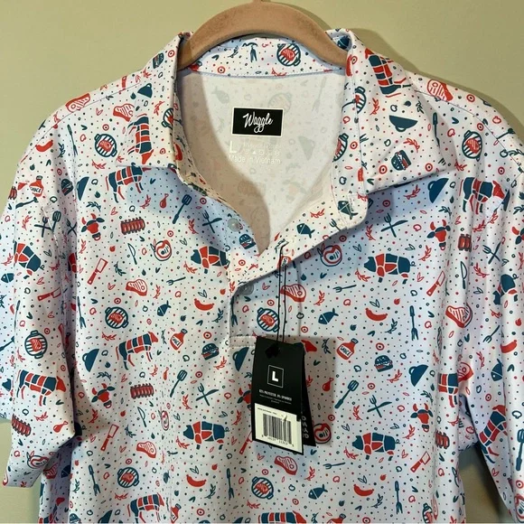 Waggle Men’s 4th of July BBQ Patriotic Polo Shirt Large NWT - Picture 2 of 9